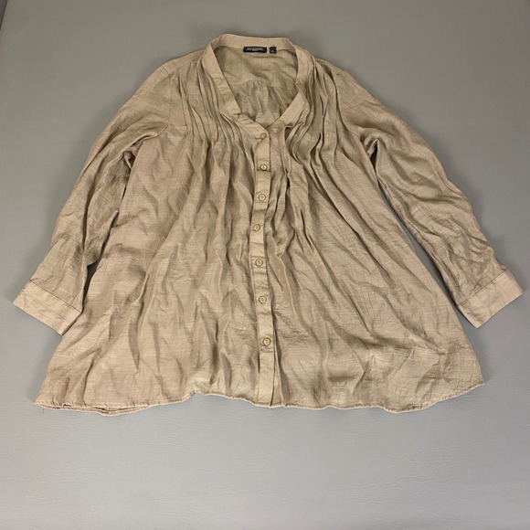 Notations Tunic Top Women's 1X Beige Button Front Rayon Pleated Long Sleeve ** - Picture 1 of 13